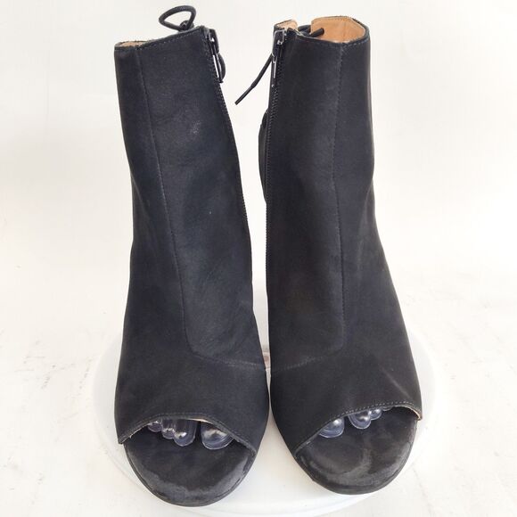 Jeffrey Campbell Black Suede Ankle Boots Booties 8.5 Open Toe Block Heel Corset - Picture 6 of 11